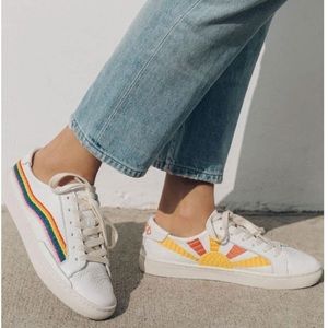 Soludos Rainbow Wave White Leather Sneaker Size 8.5